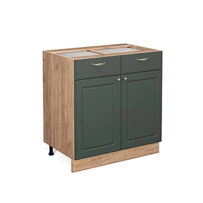 Abbildung von Vicco Küchenunterschrank Fame Line, Grün Gold Landhaus/Goldkraft Eiche, 80 cm ohne Arbeitsplatte
