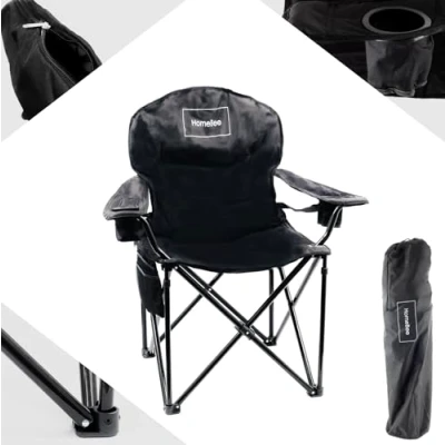 Abbildung von HomeBee 4 Fußstuhl Campingstuhl Klappstuhl Anglerstuhl faltbar (Campingstuhl mit verstellbarer Rückenlehne, 1 St), Kühltasche und Getränkehalter bis 160 kg belastbar