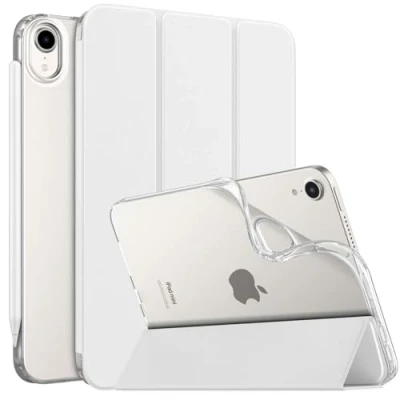 Abbildung von MoKo Hülle Kompatibel mit Neu iPad Mini 6 8,3 Zoll 2021(iPad 6. Generation), PU Leder Tasche Schutzhülle Transluzent TPU Rücken Deckel Auto Schlaf/Wach Funktion, Weiß