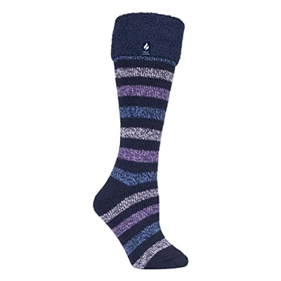 Abbildung von HEAT HOLDERS Damen Lang Thermo Socken für Gummistiefel Plüsch Kniesocken Winter (37 40, Marine Streifen)