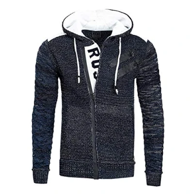 Abbildung von Rusty Neal Herren Strickjacke Pullover Reißverschluss Zipper Kapuzenpullover Grobstrick Strick Jacke 344, Größe S 6XL:XL, Farbe:Marine