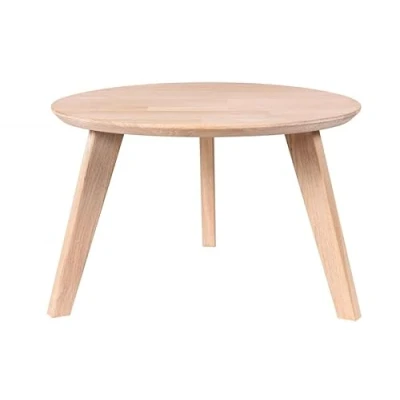 Abbildung von Couchtisch Rund Holz 50x50x35cm Malmo Weiß Runder aus Eichenholz Kleiner Holzbeinen Beistelltisch