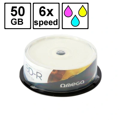 Abbildung von BD R 50GB OMEGA Freestyle Blu Ray Recordable bedruckbar 6x Speed Cakebox 25 Stück
