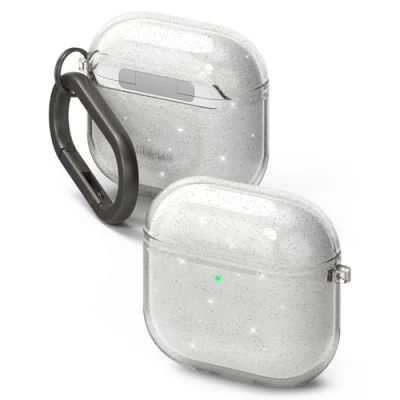Abbildung von Ringke Air Case Kompatibel mit AirPods 4 Hülle, Glitzer Funkeln Bling Klare Weiche Flexible Stoßfeste Kratzfeste Leichte Schutzhülle Karabiner für 4. Generation Glitter Clear