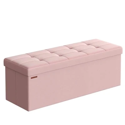 Abbildung von SONGMICS Sitzhocker mit Stauraum, klappbare Sitzbank, 38 x 110 cm Fußbank, Aufbewahrungsbox, bis 300 kg belastbar, für Wohnzimmer Schlafzimmer Flur, pastellrosa LSF077R11