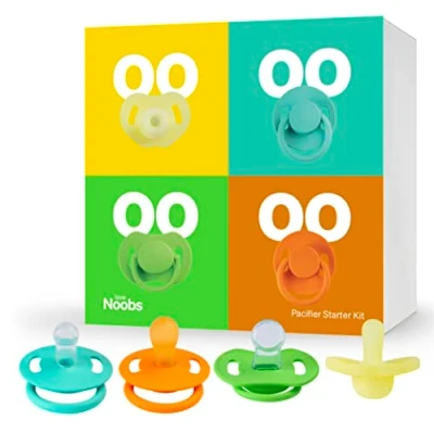 Abbildung von Love Noobs Schnuller 0 6 Monate, Baby Starter Kit, Stillkinder, Naturalschnuller, orthodontischer Schnuller, Kirschform, 4 Packung, für Jungen und Mädchen