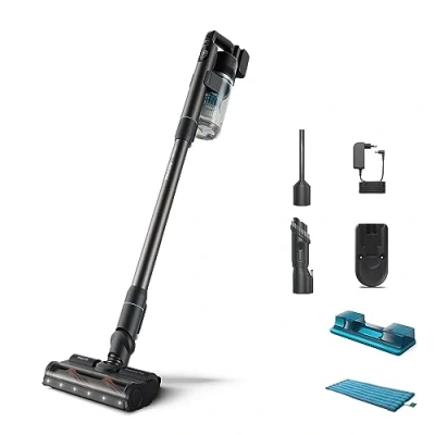 Abbildung von Philips kabelloser Akku Staubsauger Aqua 7000 Serie, Digitaler Motor, PowerCyclone 12, mit LED Leuchten, Aufsteckbares Modul, bis zu 80 Minuten Laufzeit, 2 Zubehörteilen, Blau (XC7053/01)