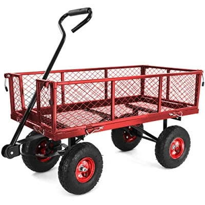 Abbildung von RAMROXX Bollerwagen Transport Gitterwagen Handwagen Seitenteile klappbar bis 300kg Rot