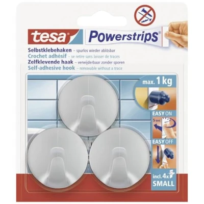 Abbildung von tesa Klebehaken POWERSTRIPS® Small Rund Chrom (matt) Inhalt: 3 St., (POWERSTRIPS)