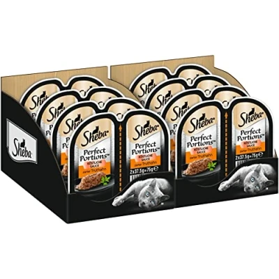 Abbildung von Sheba Perfect Portions Feinstes Katzennassfutter in der Schale köstliche Sauce mit zartem Truthahn 32 x 75g