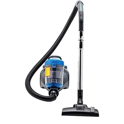 Abbildung von Amazon Basics Zylinder Staubsauger, leistungsstark, kompakt und leicht, ohne Beutel, für Hart Teppichböden, HEPA Filter, 700 W, 2.0 L, EU, Schwarz/Blau