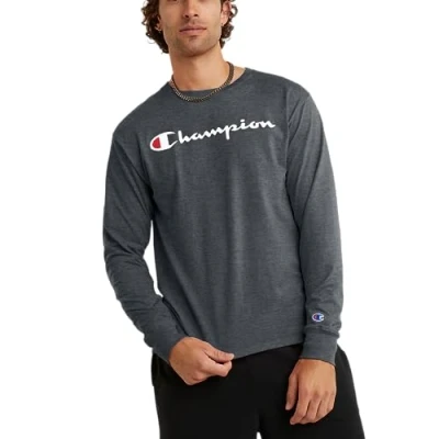 Abbildung von Champion Herren Classic Long Sleeve Tee, Script T Shirt, Granit Skript, Large
