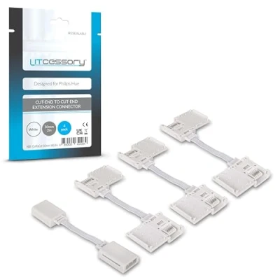 Abbildung von Litcessory Gekürztes Ende auf Verlängerungskabel für Philips Hue Lightstrip Plus (50mm, 4 Stück, Weiß MIKRO 6 POLIG V4)