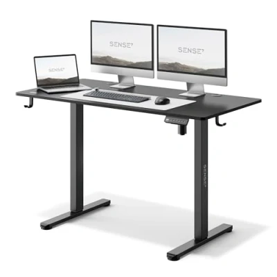 Abbildung von SENSE7 Höhenverstellbarer Schreibtisch elektrisch NOJO, Standing Desk 120x60, PC Tisch mit Memory, Stehschreibtisch Kabel Tray, Gaming Haken, geräuscharme Höhenverstellung, Black