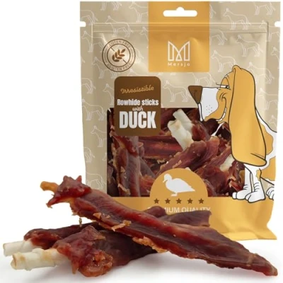 Abbildung von MERSJO Premium Entenkausticks für Hunde, 500g, Glutenfrei, 61% Ente, 16 18 cm, Zahnpflege