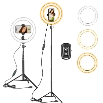 Abbildung von AIXPI 10 Zoll LED Ringlicht mit 59 Stativständer &amp; Handyhalter, Dimmbare Tischringlicht für YouTube Videoaufnahmen, Selfie, Live Stream, Makeup/Fotografie Kompatibel Smartphone, USB