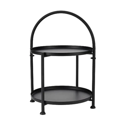 Abbildung von Spetebo Metall Beistelltisch schwarz mit 2 Ablagen 45 x 34 cm Couchtisch dekorativem Rundbogen Dekotisch Blumentisch Böden Kaffeetisch Teetisch Metalltisch Etagen