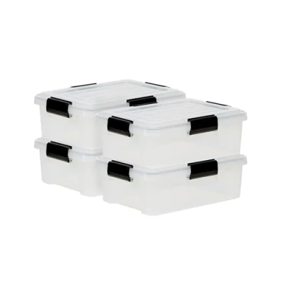 Abbildung von Iris Ohyama Luftdichte Kunststoff Aufbewahrungsboxen mit Deckel, 10L, 4er Set, Transparent, Hermetischer wasserdichter Verschluss, Robust Schnappverschlüsse, Stapelbar, Staubschutz, BPA frei, DDAT S