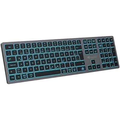 Abbildung von GeneralKeys Funktastatur beleuchtet: Funk Tastatur, farbige Beleuchtung, Slim, Scissor Tasten, Akku, 2,4GHz (Tastatur beleuchtet, Beleuchtete Tastatur kabellos, Mechanische)