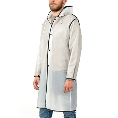 Abbildung von PERLETTI Regencape Wasserdicht Damen Herren Reflktierende Details Regenjacke Wandern Outdoor Trekking Reisen mit Kapuze Regen Poncho Waterproof Kompakt Camping (L, Transparent Rand Schwarz)