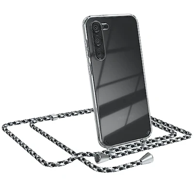 Abbildung von EAZY CASE Handykette kompatibel mit Samsung Galaxy S23 Plus Kette zum Umhängen für Hülle Band aus Silikon transparente Handyhülle als Fallschutz in Schwarz Camouflage
