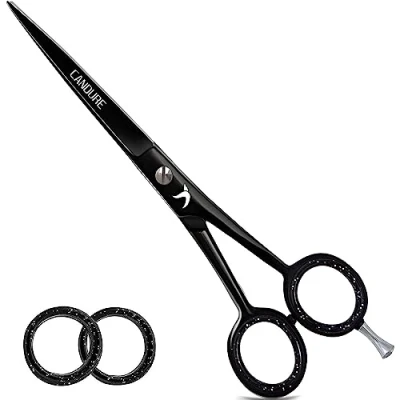 Abbildung von Candure Haarschere Friseurschere Profi 6 Zoll Haarschneideschere Haare und Bart Schere Leicht Schneiden, Hair Scissors für Männer, Frauen, Kinder Haustiere (6&quot;, Matt Schwarz)