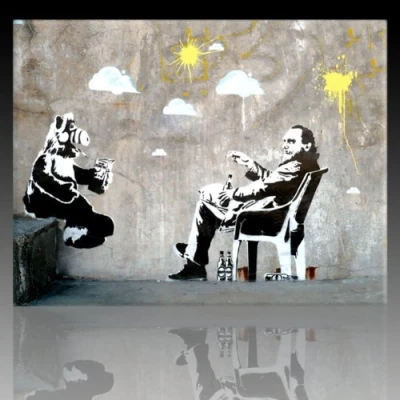 Abbildung von Bild auf Leinwand Banksy Graffiti Kunstdruck Street Art Alf (div. größen) (50x70cm)