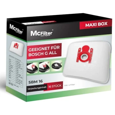 Abbildung von McFilter Staubsaugerbeutel 16 Stück, passend für Bosch BBZ16FGALL Typ G ALL, Serie 2 4 6 8 GL 20 30 allergy move on (mini) uvm., St., 5 lagiger Staubbeutel mit Staubverschluss, inkl. Filter