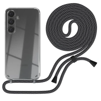 Abbildung von EAZY CASE Handykette kompatibel mit Samsung Galaxy S24 Plus Kette zum Umhängen für Hülle Band aus Silikon stoßfeste transparente Handyhülle Schwarz/Anthrazit Clips Schwarz