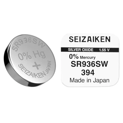 Abbildung von 10 x Knopfzellen Original SEIZAIKEN 394, SR936SW, 1.55 V, Uhrenbatterien Akku Silberoxid, 0% Quecksilber, 100% Made in Japan