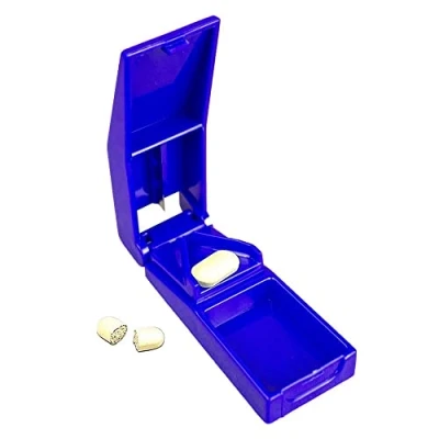 Abbildung von Mobiclinic, Tablettenteiler mit Behälter, Europäische Marke, Tablettenzerkleinerer, zum Sortieren verschiedener Tabletten, Schneide, blau