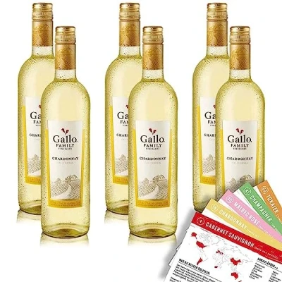 Abbildung von Gallo Chardonnay, halbtrocken, sortenreines Weinpaket + VINOX Winecards (6x0,75l)