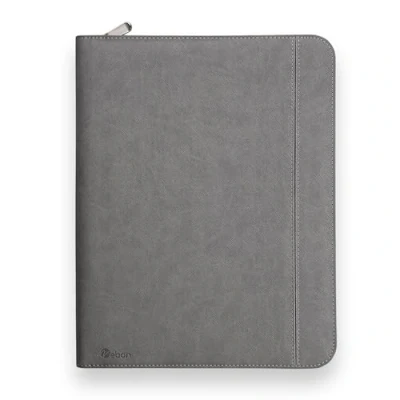 Abbildung von Vebon® Schreibmappe A4 groß Rom I Doppel Reißverschluss + Klemmbrett Konferenzmappe Laptoptasche extra Stauraum Schwarz Kunstleder (Phantomgrau)