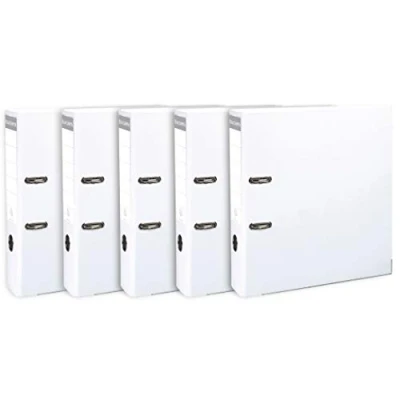 Abbildung von Exacompta 53308SE 5er Pack Premium Ordner. Made in Germany. Kunststoffbezug außen und innen 8 cm breit DIN A4 MAXI weiß Ringordner Aktenordner Briefordner Büroordner Plastikordner Schlitzordner