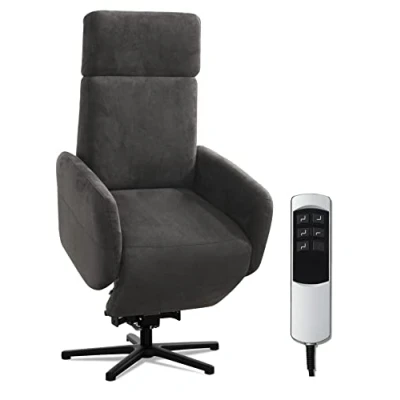 Abbildung von Cavadore TV Sessel Cobra mit 2 Motoren, Akku + Aufstehhilfe / Fernsehsessel Liegefunktion, Relaxfunktion Fernbedienung Sternfuß, belastbar bis 130 kg 71 x 110 82 Lederoptik, Dunkelgrau
