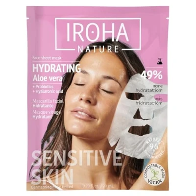 Abbildung von Iroha Nature gesichtsmaske mit Aloe Vera und Hyaluronsäure Beruhigt spendet intensive Feuchtigkeit Ideal für dehydrierte empfindliche Haut Sofortige Ergebnisse in 15 Minuten