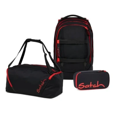 Abbildung von Satch Schulranzen Schulrucksack Set PACK Fire Phantom 3 teilig, Kollektion 2025 (3 teilig), ergonomisch, Your Size System: auf Körpergröße anpassbar