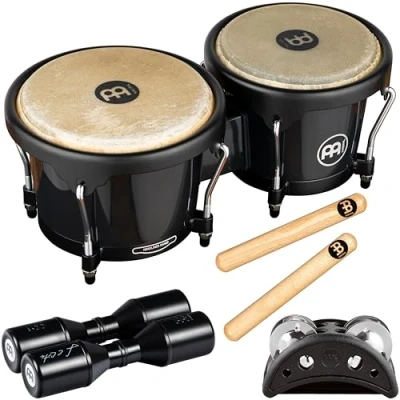 Abbildung von Meinl Percussion Bongos Set Mit Bongos, Shaker, Fußtamburin und 1 Paar Klanghölzer Schwarz, Natur (BPP 1)