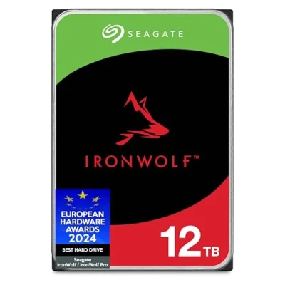 Abbildung von Seagate IronWolf, NAS interne Festplatte 12TB HDD, 3.5 Zoll, 7200 U/Min, CMR, 256 MB Cache, SATA 6GB/s, silber, FFP, inkl. 3 Jahre Rescue Service, Modell: ST12000VNZ008