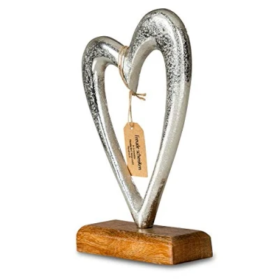 Abbildung von levandeo Designer Skulptur Herz H23cm Silber Metall Mango Holz Tischdekoration Deko Wohndekoration Kunst