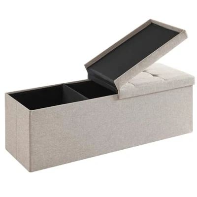 Abbildung von Zedelmaier Sitzbank mit Stauraum Sitzhocker Faltbar Sitztruhe belastbar bis 300 kg, Deckel Abnehmbar, 114x38x38 cm Beige