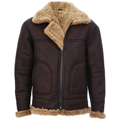 Abbildung von Infinity Leather Brauner Ingwer B3 Lammfell Fliegerjacke Aus Leder Für Herren 3XL