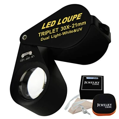 Abbildung von 30x Juwelier Lupenprüfgerät Lupe 6 Led Lights &amp; Uv Licht (30 fache Vergrößerung)