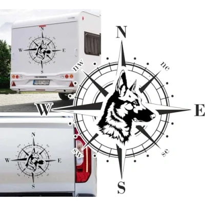 Abbildung von Rakelfix Malinois Kompass Aufkleber Apassbar Wohnmobil Auto Autoaufkleber Sticker Kompassrose Windrose Camper
