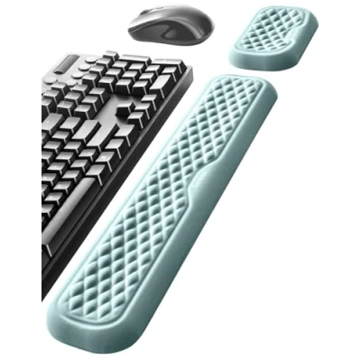 Abbildung von Vaydeer Handgelenkauflage für Tastatur und Maus, Computer, ergonomische Handgelenkstütze, weiches Memory Schaum Armkissen Schreibtisch, Handfläche, Büro, Laptop, Tippen, Helles Cyan