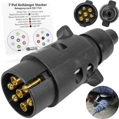 Abbildung von 7 pol Anhänger Stecker, mit Zugentlastung, nach ISO 1724 genormt, für 12 V Systeme, wasserfester Dichtung, Pin Hänger poliger Stecker Anhänger, AHK Adapter pole
