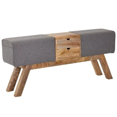 Abbildung von FINEBUY Sitzbank FB72064 (Stoff / Massivholz Bank 120x56x30 cm Retro), Flur Polsterbank mit Stauraum, Stoffbank Grau