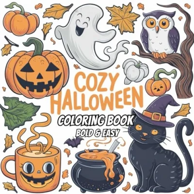Abbildung von Cozy Halloween Coloring Book: Bold &amp; Easy Designs for Kids and Adults Featuring 40 Simple to Color Relax