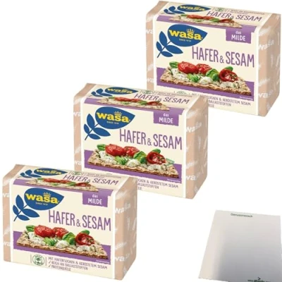 Abbildung von Wasa Knäckebrot Hafer &amp; Sesam 3er Pack (3x230g Packung) + usy Block