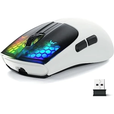 Abbildung von MAGIC REFINER Attack Shark Aerox X5 Kabellose Gaming Maus, Ultraleicht 49g, Tri Mode(BT5.0/2.4GHz/Typ C), RGB Bluetooth Optischer Sensor Pixart 4000DPI, Lange Akkulaufzeit, PC/MAC Schwarz&amp;Weiß